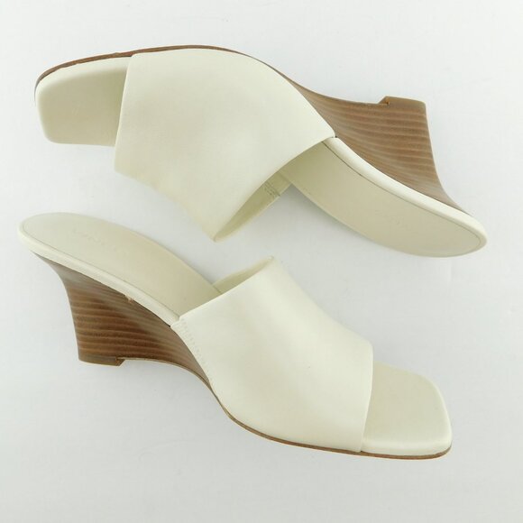 VINCE Ivory Leather Wedge Slide Heel Sandals 8.5US / 39EU - Picture 4 of 8